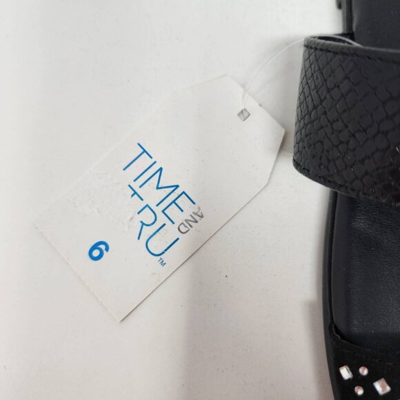 Time And Tru Women's Black Jeweled 2 Band Sandals Size 6 Memory Foam Black - Picture 4 of 10